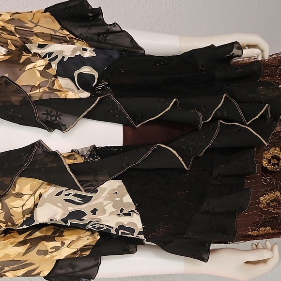 SPENCER ALEXIS Flowy Floral Ruffle Chiffon Witchy Goth Silk Blend Kimono - Picture 6 of 10